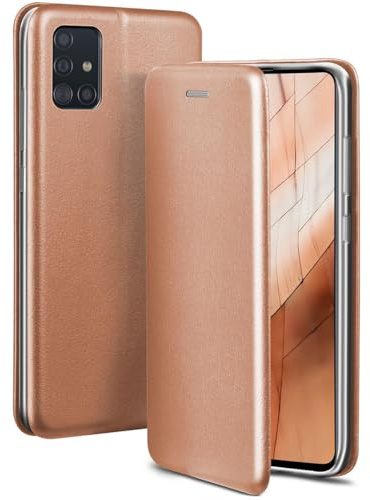 ONEFLOW Business Case für Samsung Galaxy A51 Handyhülle klappbar mit Standfunktion, Klapphülle Flipcase Cover Dünn, PU Leder Hülle mit Kartenfach, 360 Grad Schutzhülle, Rosegold