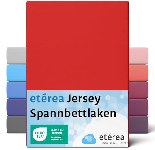etérea Jersey Spannbettlaken 200x220cm Rot bis 25 cm Höhe - 100% Baumwolle Spannbetttuch Oekotex - Bed Sheets Leintuch Bettbezug mit Rundumgummi - Bettlaken 200x220 cm - Red