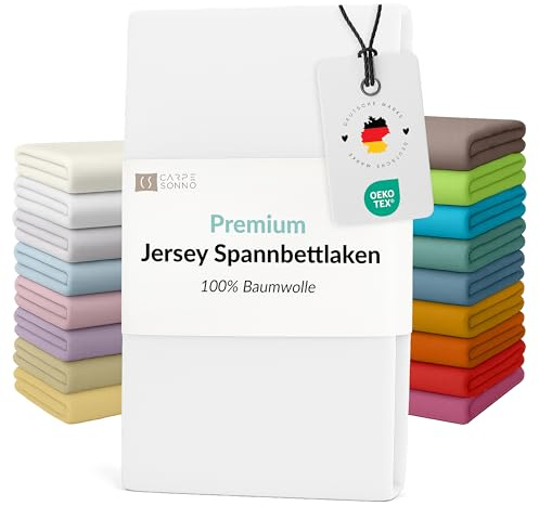 Carpe Sonno Elastisches Jersey Spannbettlaken 90x220cm Baumwolle bis 100x220cm [Made in EU] Absolut Bügelfrei - 15 cm bis 25 cm Steghöhe | Bettlaken 90x220 | Spannbettlaken 100x220 Baumwolle