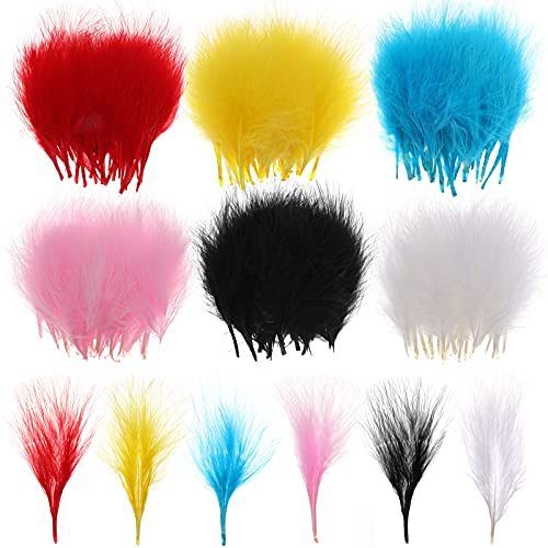 MWOOT DIY Basteln Federn, 180 Stück Bunt Bastelfedern, Hahnenfeder für DIY Ohrringe Traumfänger Faschingskostüme Party-Masken Ostereier Dekoration, 8-12CM Klein Feder Rot Schwarz Weiß Gelb Rosa Blau