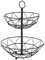 LOLAhome Frutero geométrico de 2 alturas negro de metal cromado de Ø 29,5x38 cm | Cesta doble negra para almacenar fruta, verdura y pan