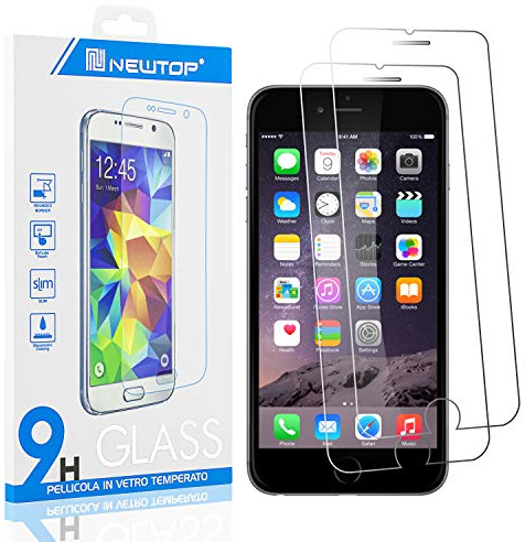 N NEWTOP [2 PEZZI Pellicola Compatibile con iPhone 6 Plus e 6S Plus, GLASS FILM 0.3mm 9H Vetro Temperato Proteggi Schermo Display Anti Urto Protezione