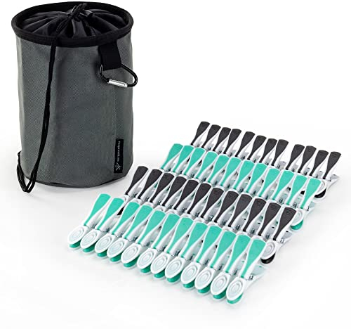 Hangerworld Set Grey Pegs Bag & 48 Plastic Soft Grip Clothes Pegs Hanging Pegs Basket