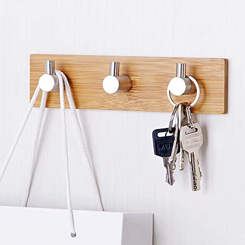 3 Hooks Wall Mounted Coat Rack Hat Rack for Wall Wood Coat Hooks Wooden Wall Rack with Hooks Heavy Duty Coat Hooks Coat Hanger Hooks Stainless Steel Metal Coat Hooks for Wall Door Clothes Bag Hat Key
