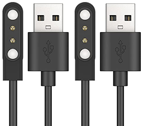 TUSITA [2 Stück Ladegerät Kompatibel mit AGPTEK LW11, Ticwatch GTX, YAMAY SW022, Haylou Solar LS05 - (4mm Abstand von 2 Ladestiften) USB Magnetisches Ladekabel Kabel 3.3ft 100cm - Smartwatch Zubehör