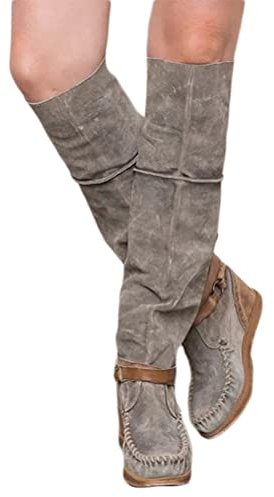 Onsoyours Stivali da Donna Stivali da Neve Caldi in Pelle Scamosciata Stivali Sexy Stivali Lunghi Stivali Alti al Ginocchio Autunno Inverno Grigio 42 EU