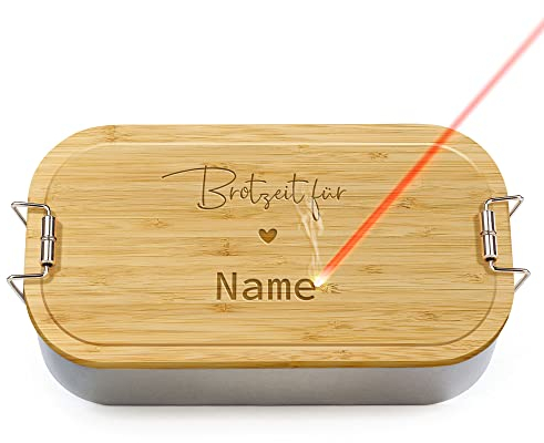 PR Print Royal Brotdose mit Gravur selbst gestalten - Brotzeit - mit Name personalisieren - Geschenk Familie, Freunde, Geburtstag, Schule, Camping - Lunchbox, Holzdeckel, BPA-frei, 600 ml