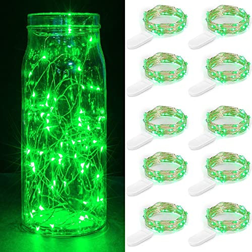 Confezione da 10 luci stringa LED a batteria 1m 10 LED filo d'argento luci stringa bottiglia stella impermeabile verde per Natale festa di nozze camera da letto decorazione interna ed esterna