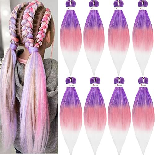 LDMY Pre-stretched Braiding Hair-26inch 8pcs/pack Hair for Braiding Ombre Pink Synthetic Kanekalon Hair for DIY Wigs and Braids