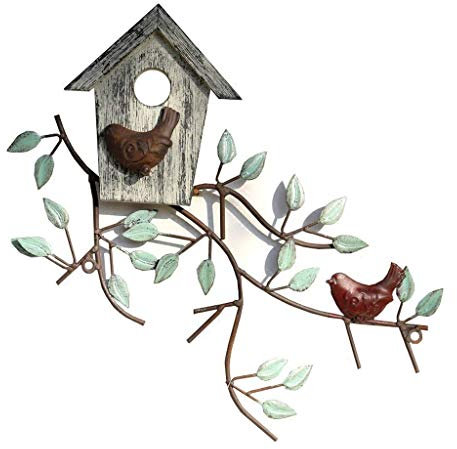 YTOOZ Skulptur Schmiedeeisen Holz Farbe Vogelhaus Wandbehang TV Wanddekoration Aufhängen Wandbehänge Statuen Neuheit Geschenk