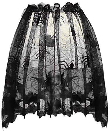 Gardinen Vorhänge Verdunkelung Halbtransparent Vorhang Blickdicht Gardinen Schals Lampenvorhang, Schwarze Halloween-Spitze, gestrickte Fledermaus, Gardinenschals Mit Ösen Blau (Multicolor, One Size)
