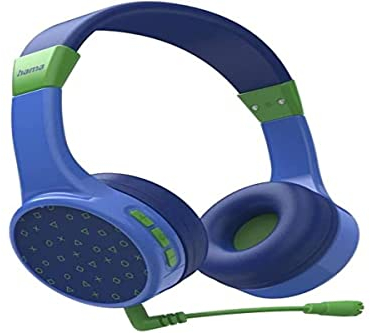 Hama Bluetooth Kopfhörer Kinder (2 Mikrofone, Kinder-Kopfhörer Lautstärkebegrenzung 85dB, biegsamer Kopfbügel einstellbar, On-Ear-Kopfhörer weiche Polster f. Schule, Freizeit, Homeschooling) blau-grün