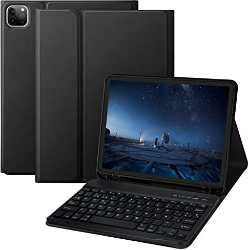 Funda con Teclado para iPad Air 5ª y 4ª Gen 10.9 2022/2020, Funda con Portalápices para iPad Pro 11 2022/2021/2020/2018, Funda con Teclado QWERTY Español BT Inalámbrico Magnético Desmontable (Negro)