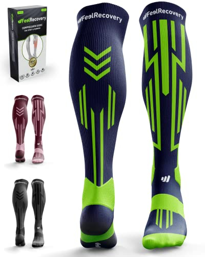 Bas de Contention Homme & Femme (1 Paire) - Chaussettes Compression Sport, Running, Ski, Athlétisme - Manchons Contention Voyage, Travail & Récupération - Chaussettes Longues Respirantes Laine Mérinos
