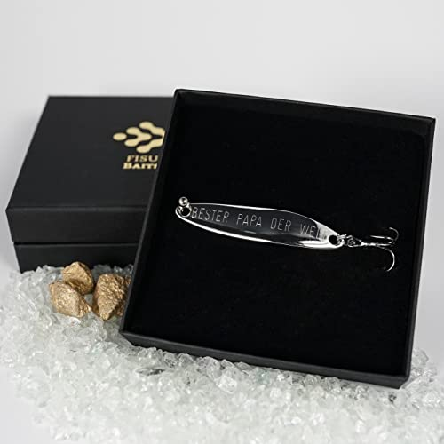 FISU BAITS Hochwertig veredelte Angelköder, graviert, als Geschenk für Angler, Vater, Papa zu Weihnachten, zum Geburtstag, Vatertag u.a. (999 echt Silber)