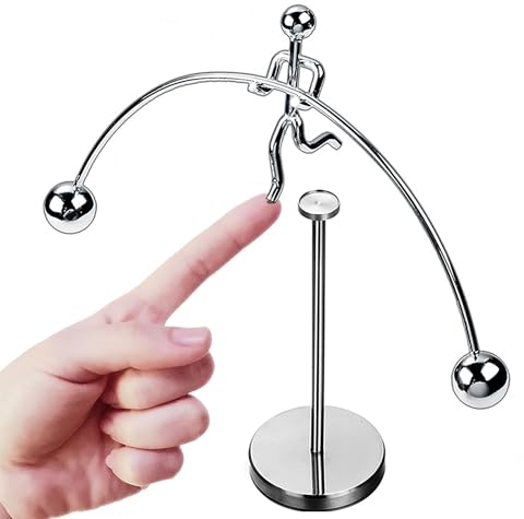 JIAMIAN Ewton's Cradle Balance Ball, Physical Collision Ball Model Newtonian Mechanics Learning Metal Sculpture Artwork, Metal Balance Balls Toy (B)