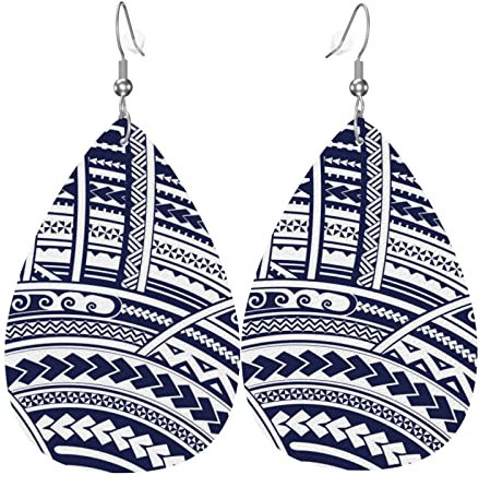 Blaue polynesische Maori Tribal Muster Ohrringe für Damen Ohrringe, Lederohrringe für Mädchen, Neuheit Tropfen-Ohrringe, stilvoll und schön., Einheitsgröße, Leder, Kein Edelstein