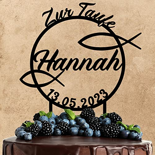 Wunschtext Cake Topper aus Acryl zur Taufe | personalisiert mit Namen und Datum | Kuchendeko Tortenstecker | schwarz | Kuchendekoration und Tortenschmuck 100% Made in Germany