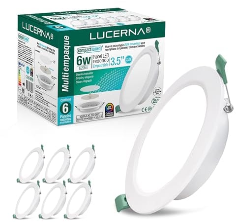 LUCERNA Downlight LED Empotrable 6W - Foco Interior Techo Redondo Blanco Frío 6500K - 620 LM - Plafón Cocina Ф95-100mm - Ojos de Buey en Pack de 6