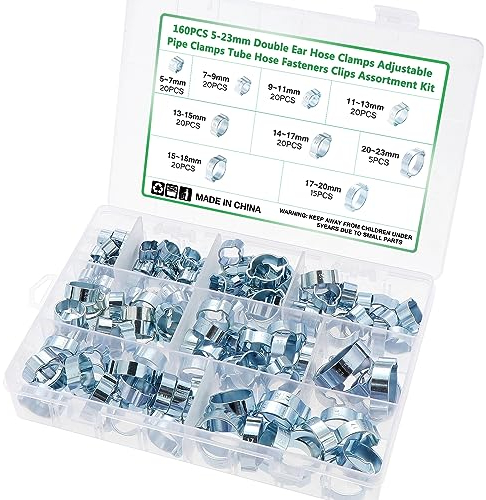Moendergo Lot de 160 colliers de serrage réglables à double oreille de 5 à 23 mm pour tube d'essence (A)