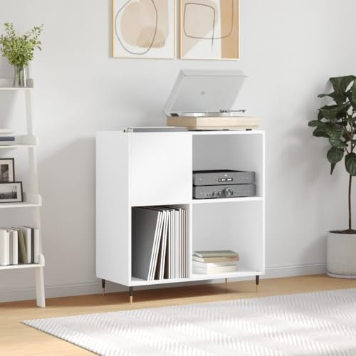 ZEYUAN Armoire à disques Blanc 84,5x38x89 cm Bois d'ingénierie,Meuble Platine Vinyle,Rangement Vinyle,Porte Vinyle