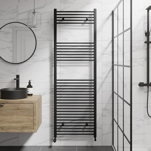 DuraTherm® 1800 x 600mm Flat Straight Heated Towel Rail Radiator Modern Central Heating Bathroom Warmer Wall Mounted Ladder Rad, Matt Black