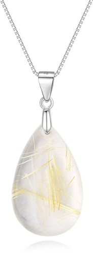 COAI Geschenkideen Damen 925 Sterling Silber Damenhalskette mit gelbem Rutilquarz-Wassertropfen-Anhänger