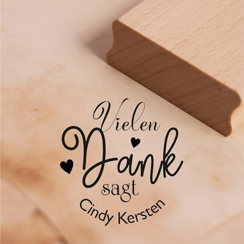 Motivstempel Vielen Dank sagt mit Herzen Motiv - inkl. Name - personalisierter Stempel Holzstempel handmade Ø 48 mm