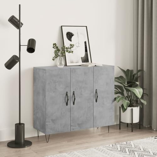 FENLAX Sideboard Kommode Wohnzimmer Sideboard Flur Komodenschrank Für Schlafzimmer Tahta Aparador Beistellschrank 90x34x80 cm Betongrau