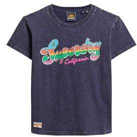 Superdry Damen Figurbetontes T-Shirt mit Cali-Sticker Kräftiges Marineblau Strukturiert 36