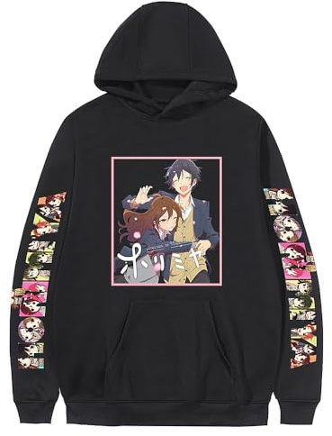 Anime Manga Hori San to Miyamura Kun Cartoon Hoodie, lockeres schwarzes Sweatshirt für Horimiya-Fans, Cosplay oder Geschenk