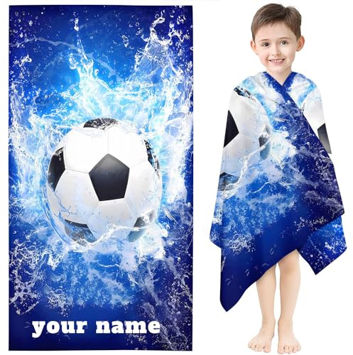 Fadaing Personalisiert Fußball Strandtuch Mit Namen, Personalisierte Handtuch Badetuch Mit Namen Mikrofaser Strandtuch Groß 100x200cm Badetuch Fußball Für Kinder (1,60 x 120 cm)