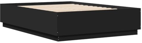 vidaXL Cadre de Lit avec Lumières LED, Lit Double avec Sommier à Lattes, Lit Adulte de Chambre, Moderne, Noir 140x200 cm Bois d'Ingénierie