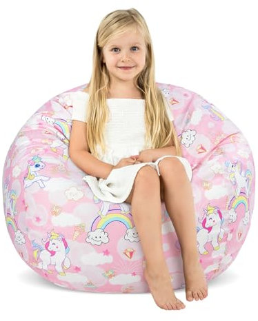 Decalsweet Pink Unicorn Kids Bean Bag Chair-Cover Only-Large Stuffed Animal Storage Bean Bag for Girls Indoor Outdoor (No Filling)