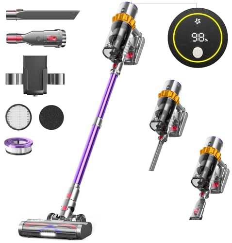 45KPa/550W Aspirapolvere Senza Fili, 70 min/1,6L Scopa Elettrica Senza Fili Autocaricante Ultra-silenzioso, 8 Stadi Filtrati OLED Smart Aspirapolvere Senza Fil Potente per Pavimenti/Tappeti/Pelosità