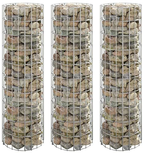 Mengtu Mobili Macetero Gavión circular 3 piezas de acero galvanizado Ø30 x 100 cm, gaviones metálicos para piedras, gaviones de jardín, piedras de jardín decoración para casa