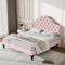 Dolamaní Jugendbett 140x200 cm Mädchen Jungen, Polsterbett Samt mit Höhenverstellbares Kopfteil, Doppelbett mit Lattenrost & Bettfuß, Jugendzimmer Schlafzimmer Bett, Rosa