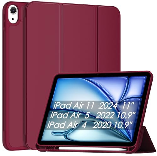 Sonlaryin für iPad Air 11 Zoll Hülle 2024 M2/ iPad Air 5/4 Hülle(2022/2020 10,9 Zoll) mit Stifthalter, Weich TPU Schutzhülle Auto Schlafen/Wachen, Unterstützt Apple Pencil Pro/USB-C, Rot