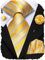 Hi-Tie Silk Men's Tie and Pocket Square Cufflinks Lapel Pin Set Jacquard Wedding Business Necktie for Formal,Yellow Gold