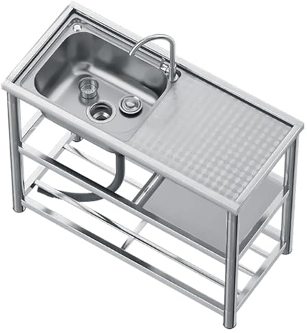 Fregadero Exterior Jardin,Fregadero cocina 1 seno con Escurridor,Fregaderos Industriales con Grifo,Fregadero Camper Acero Inoxidable,Fregadero de Comercial con Patas Acero, para Restaurante,Industrial