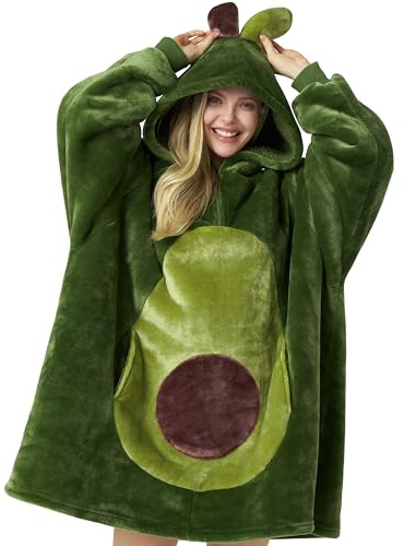Giggling Getup Avocado tragbare Decken Hoodie, Übergrößer weicher Sherpa Fleece Kapuzen Decke, Warmer komfortabele Plüsch Flanell Decken Sweatshirt mit Tasche und Ärmeln für Erwachsene Damen Herren