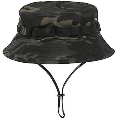 RALSPEC Cappello da pescatore mimetico nero a tesa corta con visiera corta militare britannica cappello da sole cadetto MTP Airsoft mimetico Boonie, Mimetico, Taglia unica