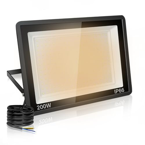 Jefedana 200W led Strahler Außen, 20000LM Superhell LED Außenstrahler, 3000K Warmweiß LED Scheinwerfer Außenlampen IP66 Wasserdicht Aussenlampe für Garten, Innenhöfe, Garage, Hotel, Sportplatz, Türen