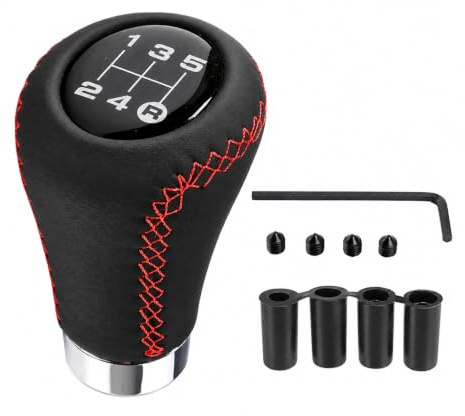 Xiciki Pommeau de Vitesse Universel 5 Vitesses avec 4 Adaptateurs, Auto Pommeau de Levier avec 8mm 10mm 11mm 12mm Adaptateurs pour Voiture avec Boîte de Vitesses - Rouge