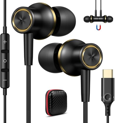 USB C Kopfhörer für iPhone 16 15 Pro Max 5G,Magnetisch In Ear Typ C Ohrhörer mit Kabel Mikrofon Headset USB C Anschluss für Galaxy A55 A35 A36 5G A54 A34 Samsung S24 S25 iPad Pixel 9 8 7 Xiaomi 14T 13