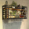 RAJYQODIS Hanging Wine Racks, Metal Ceiling Glass Holder with LED Light, 2-Tier Rustic Industrial Bar Unit Floating Shelves, For Home, Restaurant, Bars(Hanging, 100cm)