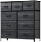 YITAHOME Kommode,Kommode mit 9 Schubladen,Schrank,Stoffschubladen mit Griffen,Kommodenschrank mit Stabiler Stahlrahmen,Dauerhaft,Schwarze Holzmaserung