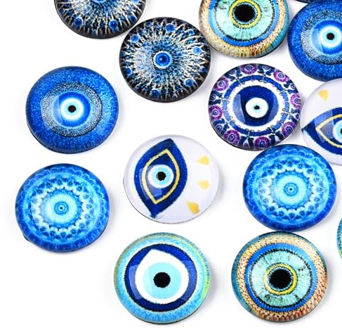 Airssory 12mm 100 pcs Blue Evil Eye Theme Glass Crystal Cabochons Lucky Eye Turkish Flatback Charms for DIY Jewellery Making Scrapbooking Embellishment Art Nails Shoes Bags
