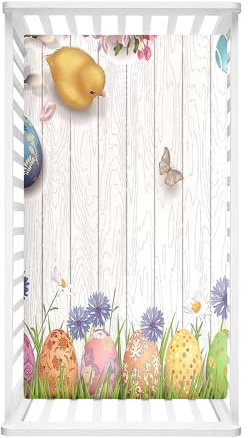 Hiseng Spannbettlaken Bettlaken für Runde & Eckige Matratzen, 3D Ostern Spannbettlaken Kinderwagen Unisex Matratzenschoner für Beistellbett & Kinderwagen (Schmetterling,60x120cm)