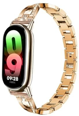 EMAIGlPO Armband for Xiaomi Mi Band 8 9 Edelstahl Material Metall Armband(Rose Gold,For mi band 9)